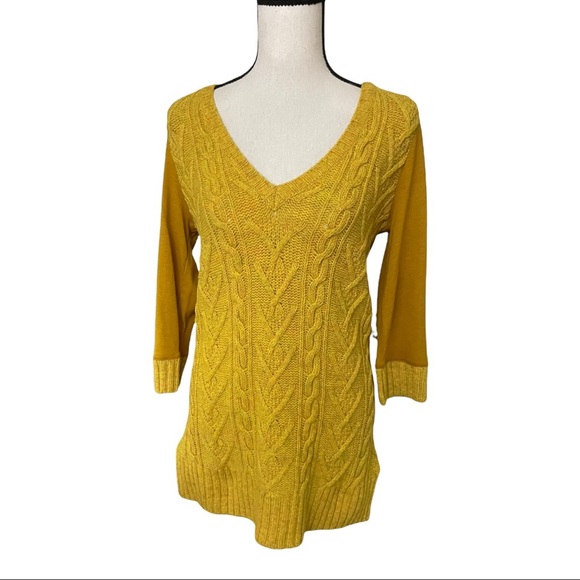 Pilcro and the Letterpress Sweaters - Pilcro and the letter press wool & cotton cable knit style V neck size medium